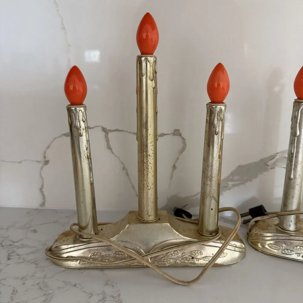 Vtg Noma Christmas Window Candle 3 Electric Light Plastic Drip Candelabra Set